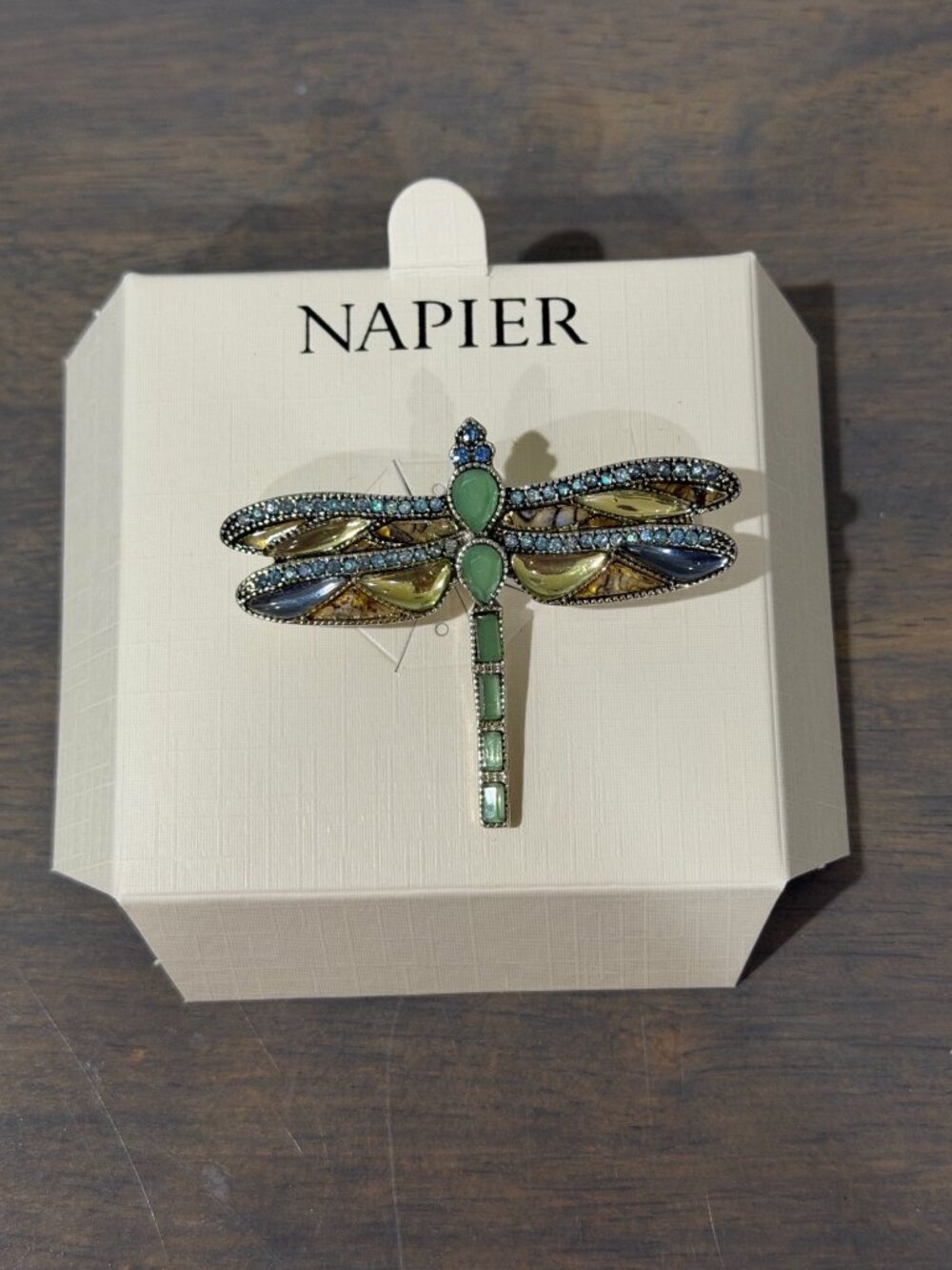 Vintage Napier Dragonfly Brooch Pin Great Condition Jeweled Rhinestones Mosaic